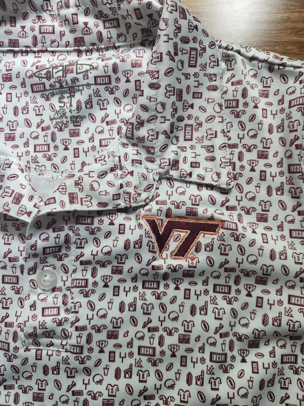 Garb Boys Virginia Tech VT Logo Polo with Maroon Football Microprint Kids, 5T